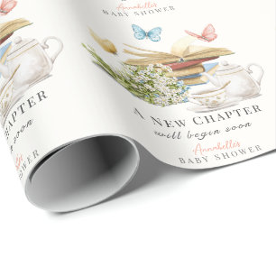 New Chapter Tea Butterfly Storybook Baby Shower Wrapping Paper