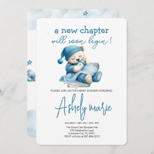 New Chapter Teddy blue boy baby shower Bear Invitation