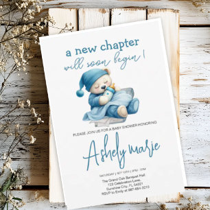 New Chapter Teddy blue boy baby shower Bear Invitation
