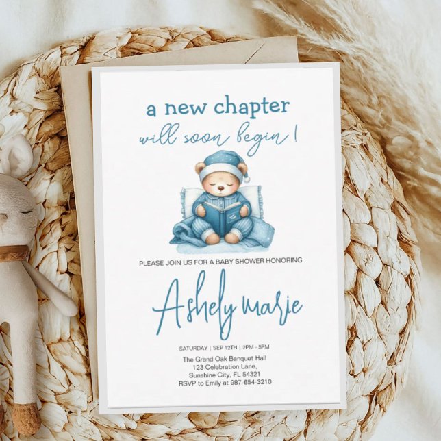 New Chapter Teddy blue boy baby shower Bear Thank You Card (Creator Uploaded)
