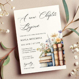 New Chapter Watercolor Floral Books Baby Shower Invitation