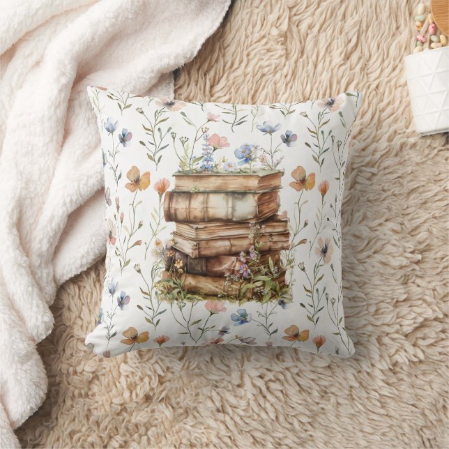 New Chapter watercolor, Stack of books wildflowers Cushion (Blanket)