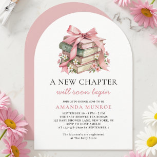 New Chapter Will Soon Begin Pink Book Baby Shower Invitation
