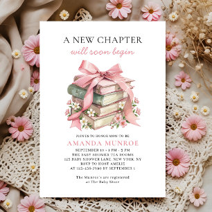 New Chapter Will Soon Begin Pink Book Baby Shower Invitation
