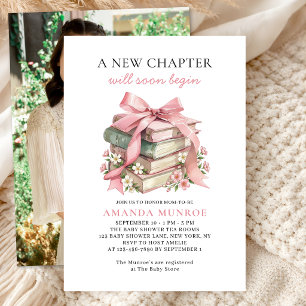 New Chapter Will Soon Begin Pink Book Baby Shower Invitation