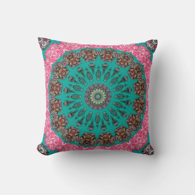 New City Kaleidoscope Teal and Fuchsia Pillow (Front)