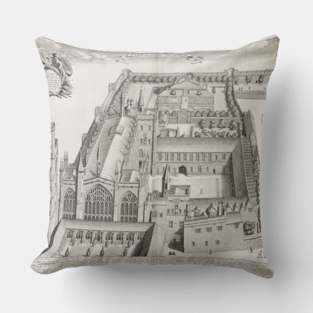 New College, Oxford, from 'Oxonia Illustrata', pub Cushion (Front)