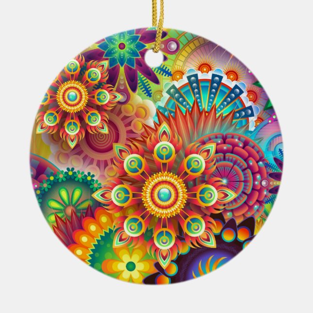 New Colourful Abstract BackGround Ceramic Tree Decoration (Front)