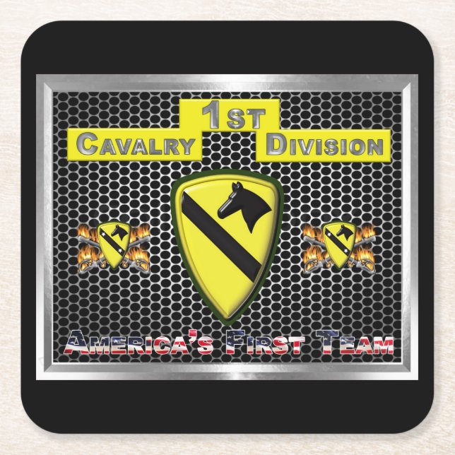 New Cool Redesigned 1st Cavalry Division Square Paper Coaster (Front)