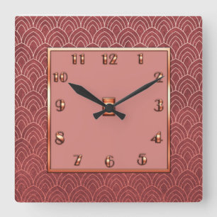 New Copper Style Art Deco Square Wall Clock