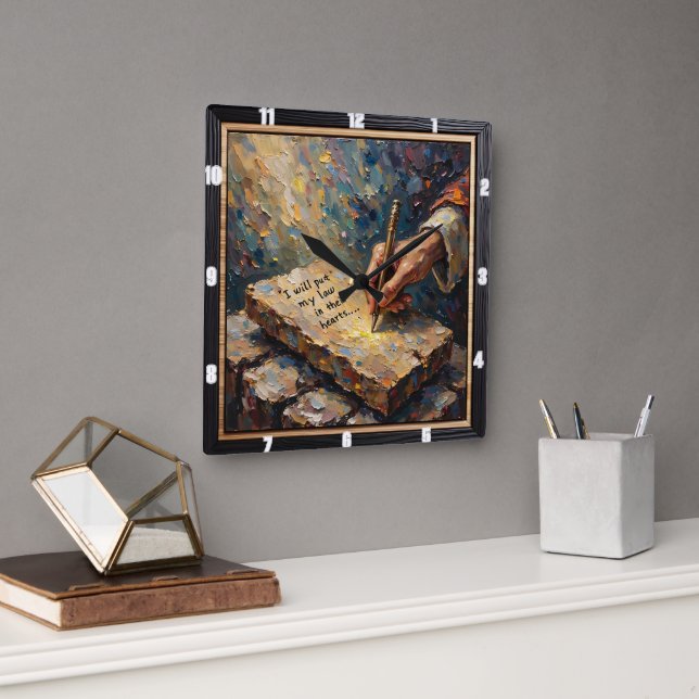 New Covenant: Law Inscribed Square Wall Clock (Office)
