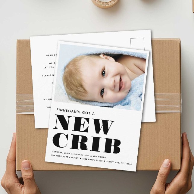 NEW CRIB Simple Baby Photo Modern Minimal Moving Announcement Postcard (Creator Uploaded)