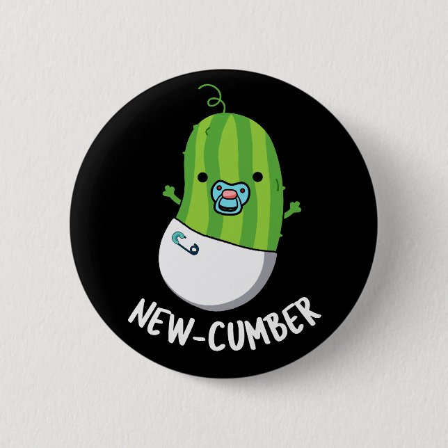 New-cumber Funny Veggie Cucumber Pun Dark BG 6 Cm Round Badge (Front)