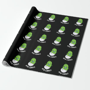 New-cumber Funny Veggie Cucumber Pun Dark BG Wrapping Paper