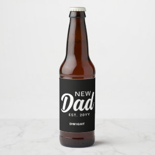 New Dad 1st Time Father Black White Personalised Beer Bottle Label