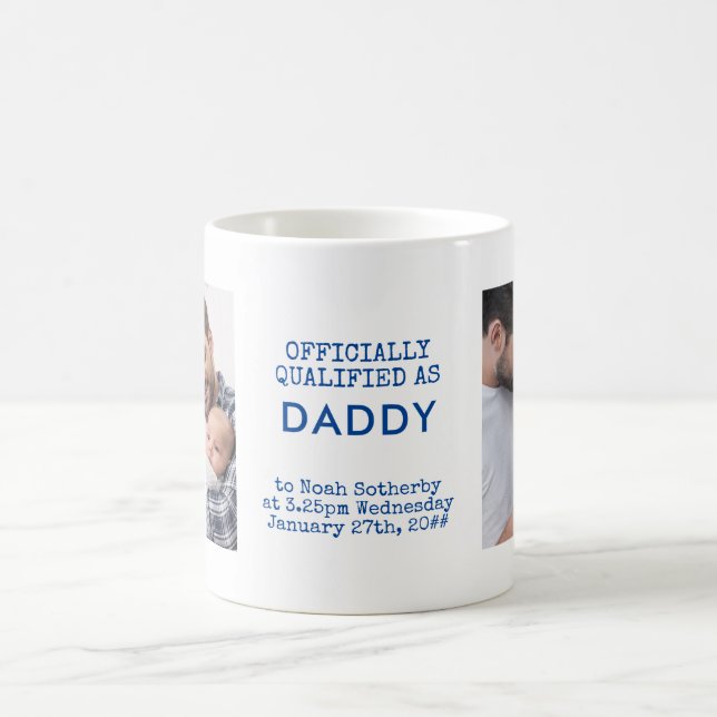 New Dad 2 Custom Baby Photos and Birth Stats Coffee Mug (Center)