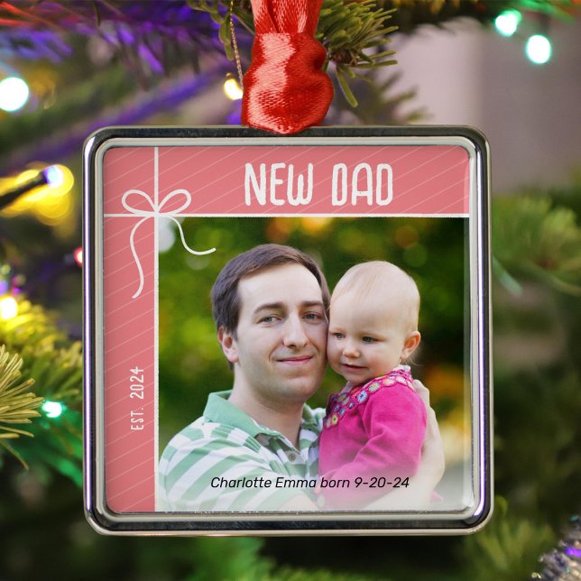 New Dad and Baby First Christmas Photo Metal Ornament (Creator Uploaded)