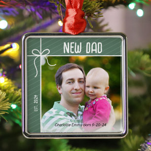 New Dad and Baby First Christmas Photo Metal Ornament