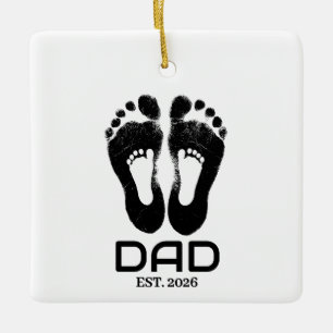 New Dad Baby Footprints Established Date  Ceramic Ornament