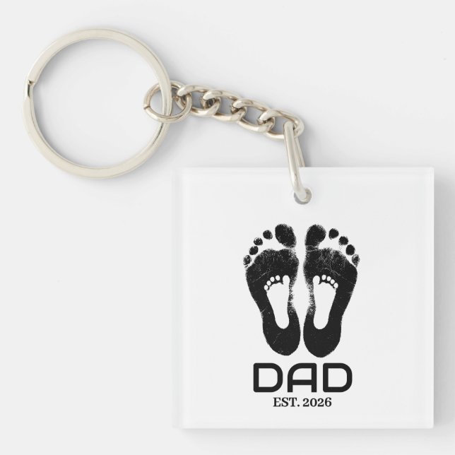 New Dad Baby Footprints Established Date  Key Ring (Front)
