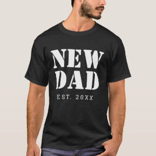 New Dad Established Date Black and White T-Shirt
