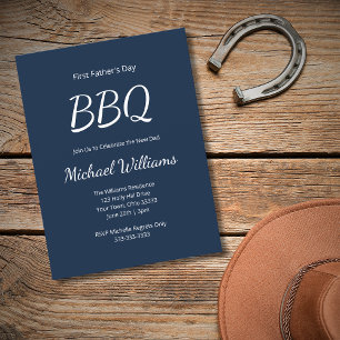  New Dad Father's Day BBQ Classic Navy Blue   Invitation Postcard