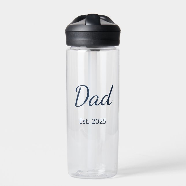 New Dad Father's Day Minimalist Blue Typography  Water Bottle (Front)