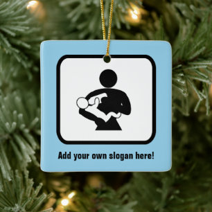 New Dad Feeding Baby with your text front & back Ceramic Ornament