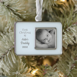 New Dad First Christmas as Daddy Baby Boy Photo Silver Plated Framed Ornament