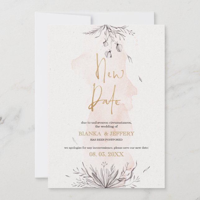 New Date, Black and pink flowers Announcement (Front)