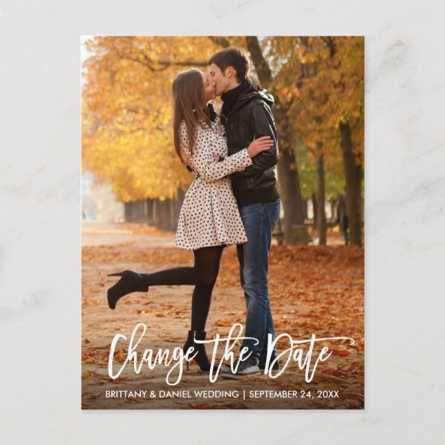 New Date Change The Date Modern Brush Script Postcard (Front)