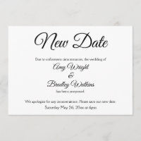 "New Date" Elegant Postponed Wedding Announcement