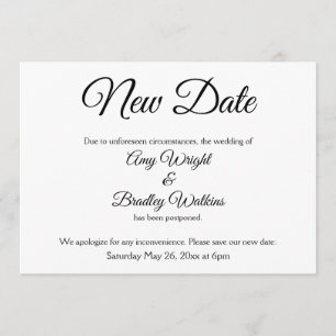 "New Date" Elegant Postponed Wedding Announcement