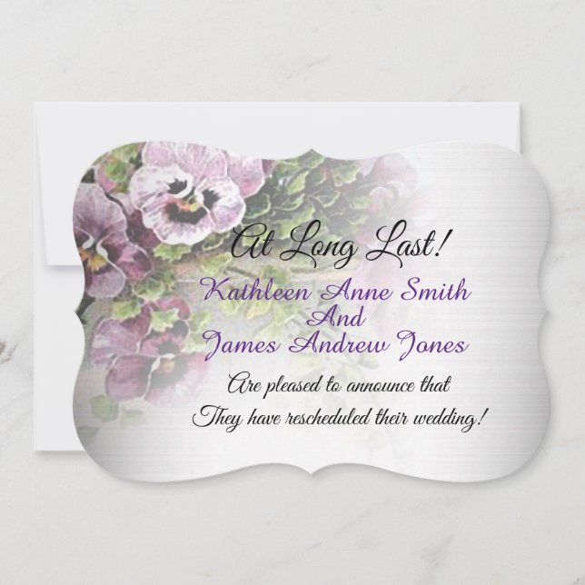 New Date for wedding , Pansy Garden Invitation (Front)