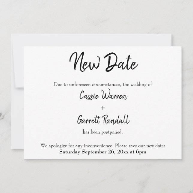"New Date" Postponed Wedding Announcement (Front)