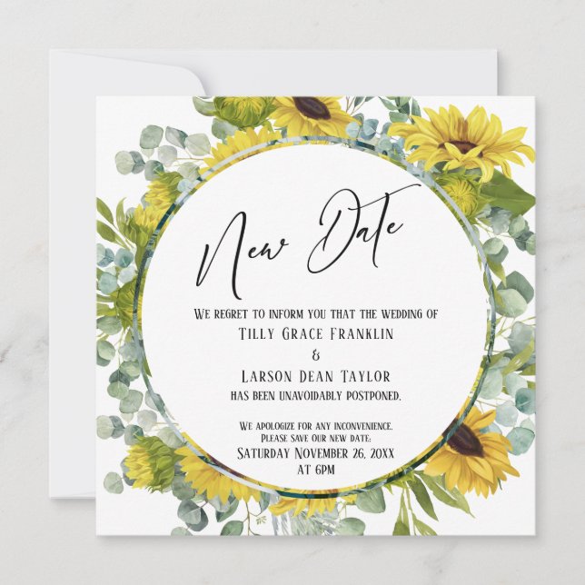 New Date Watercolor Floral Postponed Wedding Card (Front)