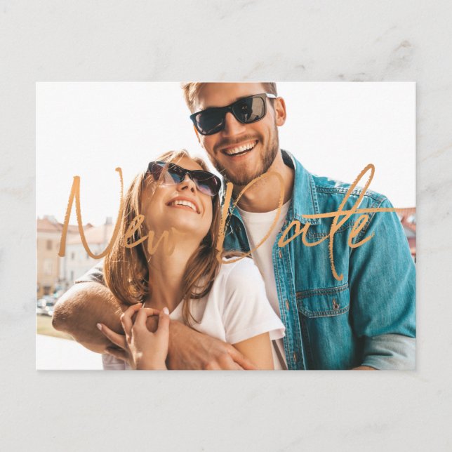 New date wedding change of plans postponement announcement postcard (Front)