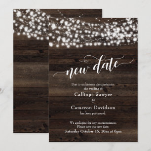 New Date Wood & Lights Postponed Wedding Card
