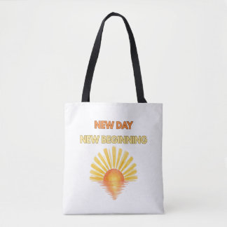 New Day New Beginning Inspirational Quote Sunrise Tote Bag