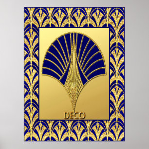New Deco Fan (Gold and Blue) Poster