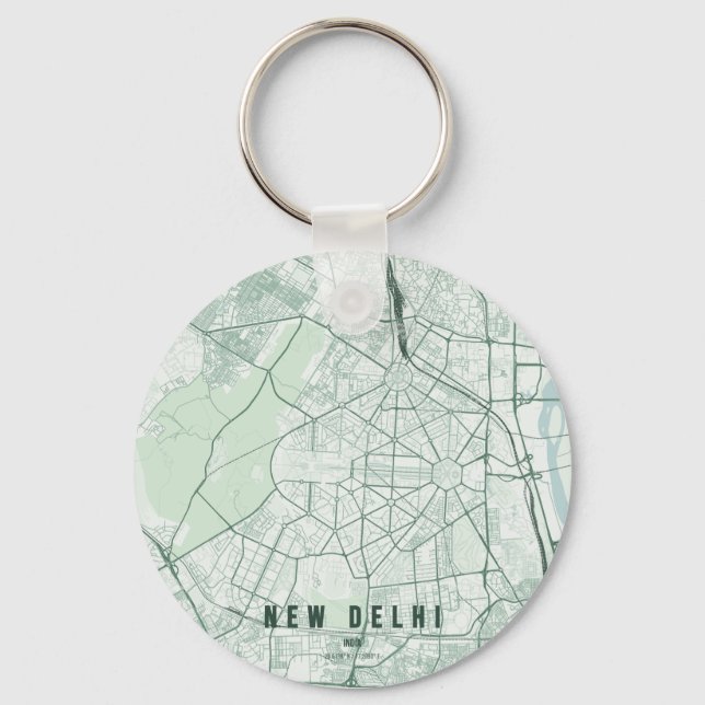 New Delhi India City Map & Custom Text Key Ring (Front)