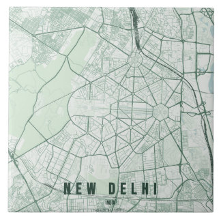 New Delhi India City Map Minimal Ceramic Tile