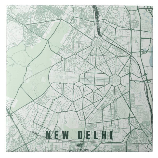 New Delhi India City Map Minimal Ceramic Tile (Front)