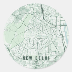New Delhi India City Map Minimal Design Classic Round Sticker