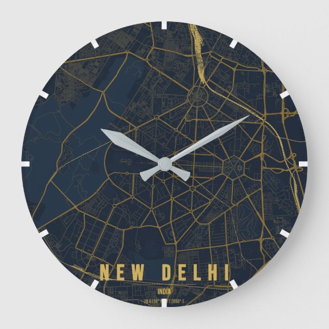 New Delhi India City Map Minimal Large Clock (Front)