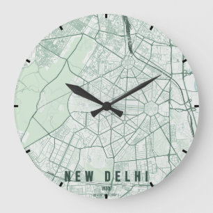 New Delhi India City Map Minimal Large Clock