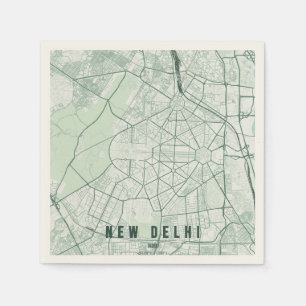 New Delhi India City Map Minimal Napkin