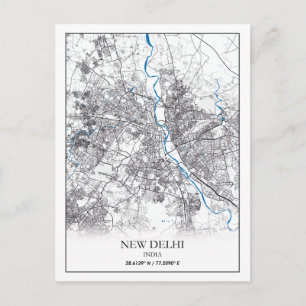 New Delhi India City Map Travel Simple Postcard