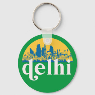 New Delhi India Retro City Skyline Cityscape Art Key Ring