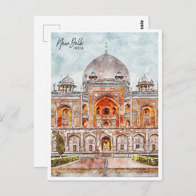 New Delhi India Travel Place Watercolor Postcard (Front/Back)